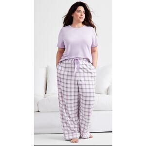 New State of Day Women's Size S Sunday Plaid White Purple Striped Pants Sleep